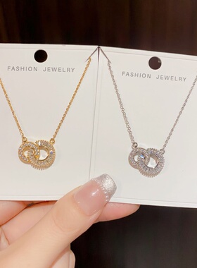 法式轻奢超闪满钻圆环锁骨链