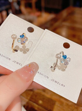 轻奢蓝色花瓣珍珠开口食指戒