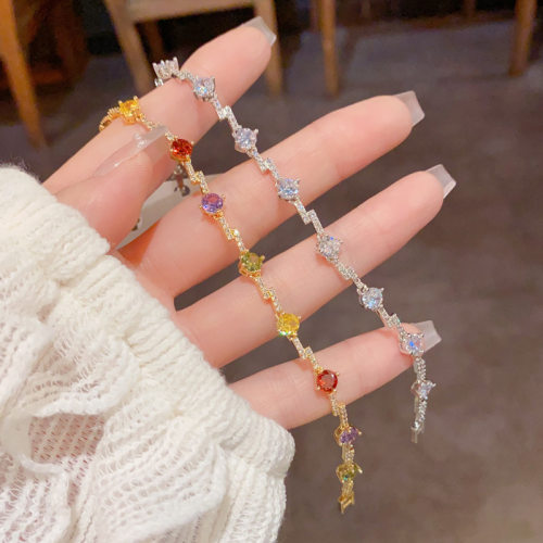 欧美秋冬微镶满锆不规则彩色手链