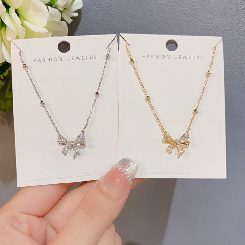 新款气质精致轻奢蝴蝶结圆珠链