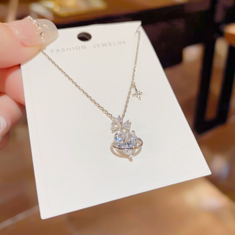日韩时尚轻奢微镶锆石花朵星球项链气质小众设计感百搭锁骨链配饰
