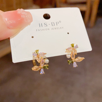 小众设计感彩色满钻蝴蝶珍珠耳扣