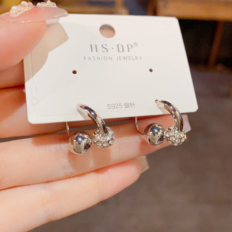 小众气质时尚简约金属球球前后戴耳钉个性轻奢百搭冷淡风银针耳环