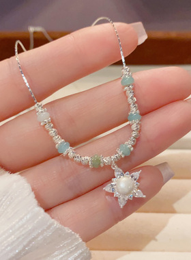 轻奢百搭厚银串珠星星锁骨链