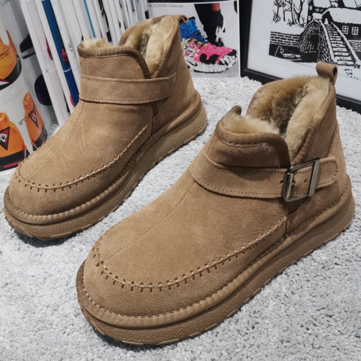2025新款男士毛绒雪地靴冬季加绒保暖防滑套脚厚底面包鞋真皮棉鞋