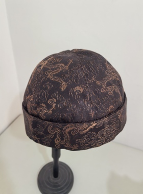 定做手工制作真丝香云纱地主帽瓜皮帽渔夫帽盆帽防晒帽女士帽子