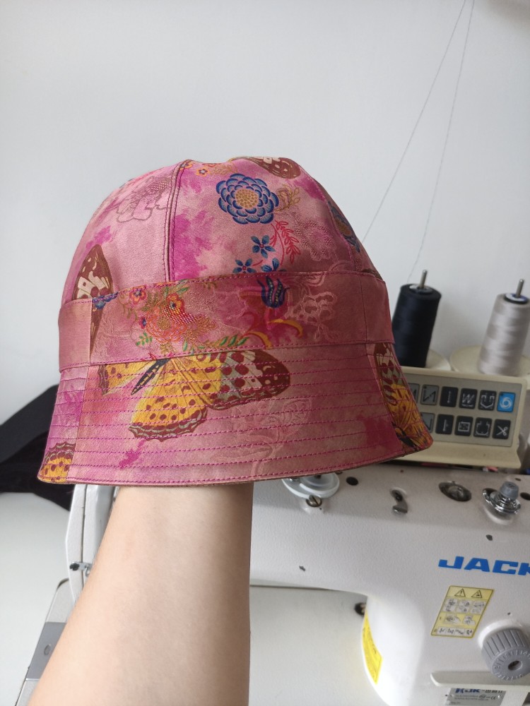定制手工制作真丝香云纱渔夫帽盆帽防晒帽女士帽子钓鱼帽大檐帽
