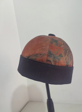 定做手工制作真丝香云纱地主帽瓜皮帽渔夫帽盆帽防晒帽女士帽子