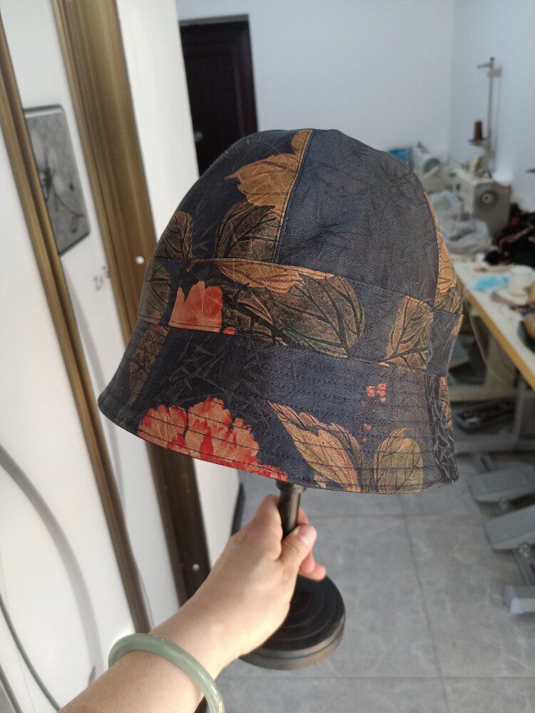 定制手工制作真丝香云纱渔夫帽盆帽防晒帽女士帽子钓鱼帽大檐帽