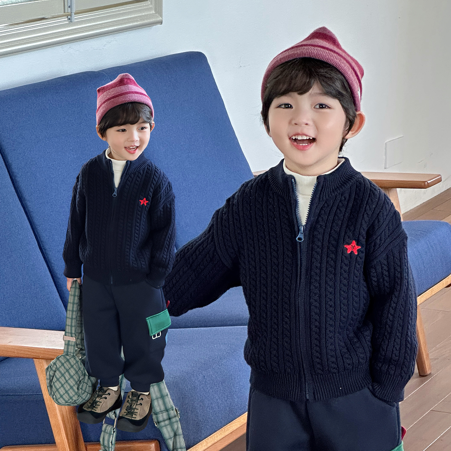男童毛衣儿童针织衫2025新款男孩开衫外套早秋上衣小童学院风线衣