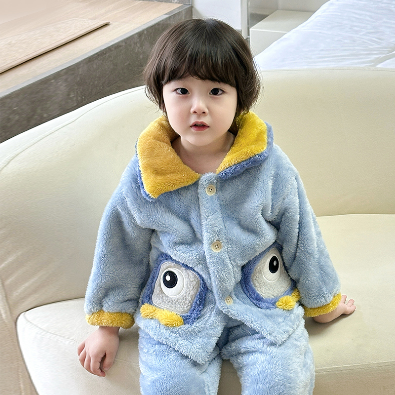 珊瑚绒睡衣男童家居服秋冬款2025新款儿童冬季法兰绒套装保暖加厚