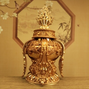 藏式纯红铜五寸15厘米宝瓶摆件舍利塔可装东西办公客厅佛堂法器供