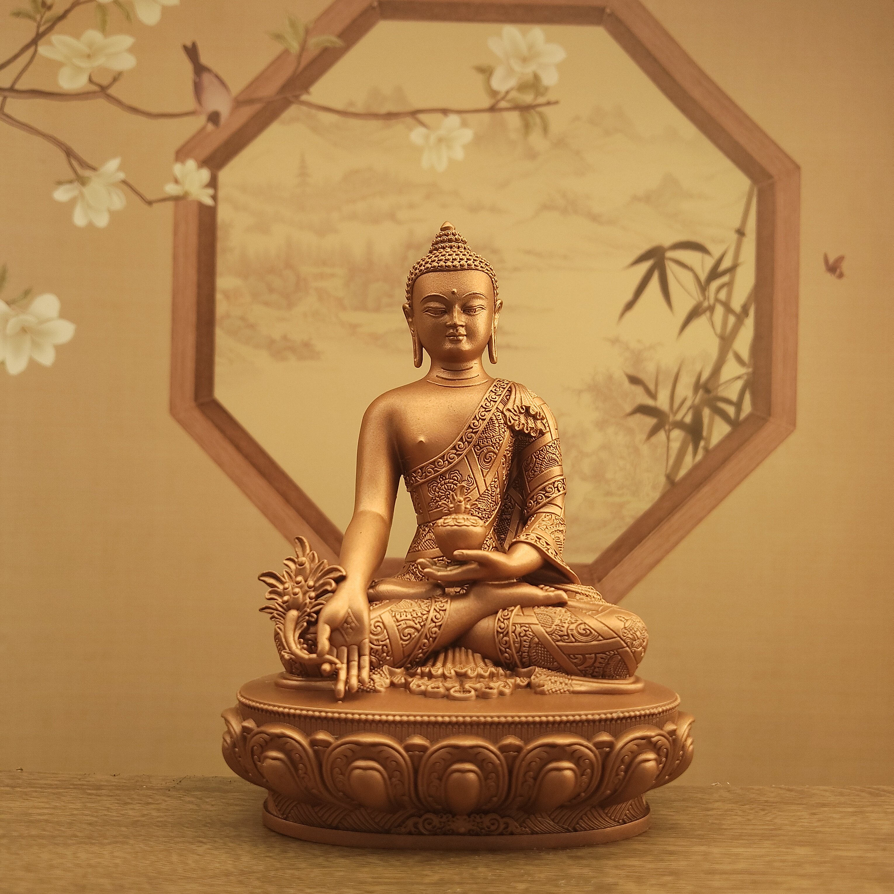 尼泊尔工艺紫铜做旧12厘米居家摆件药师佛像佛堂寺庙供奉供具桌面