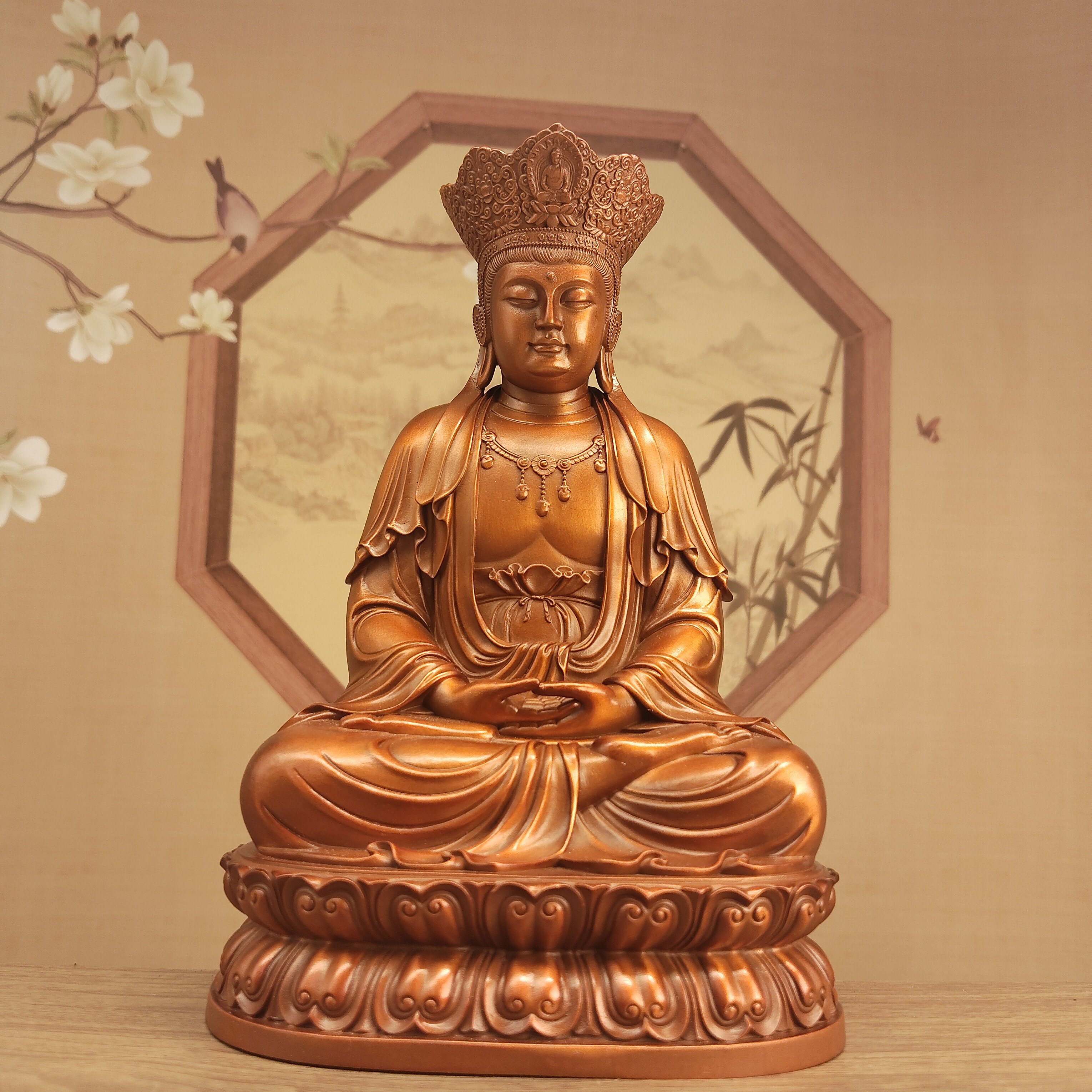 西藏精工民族风红铜做旧15厘米毗卢观音五寸居家佛像办公客厅摆件