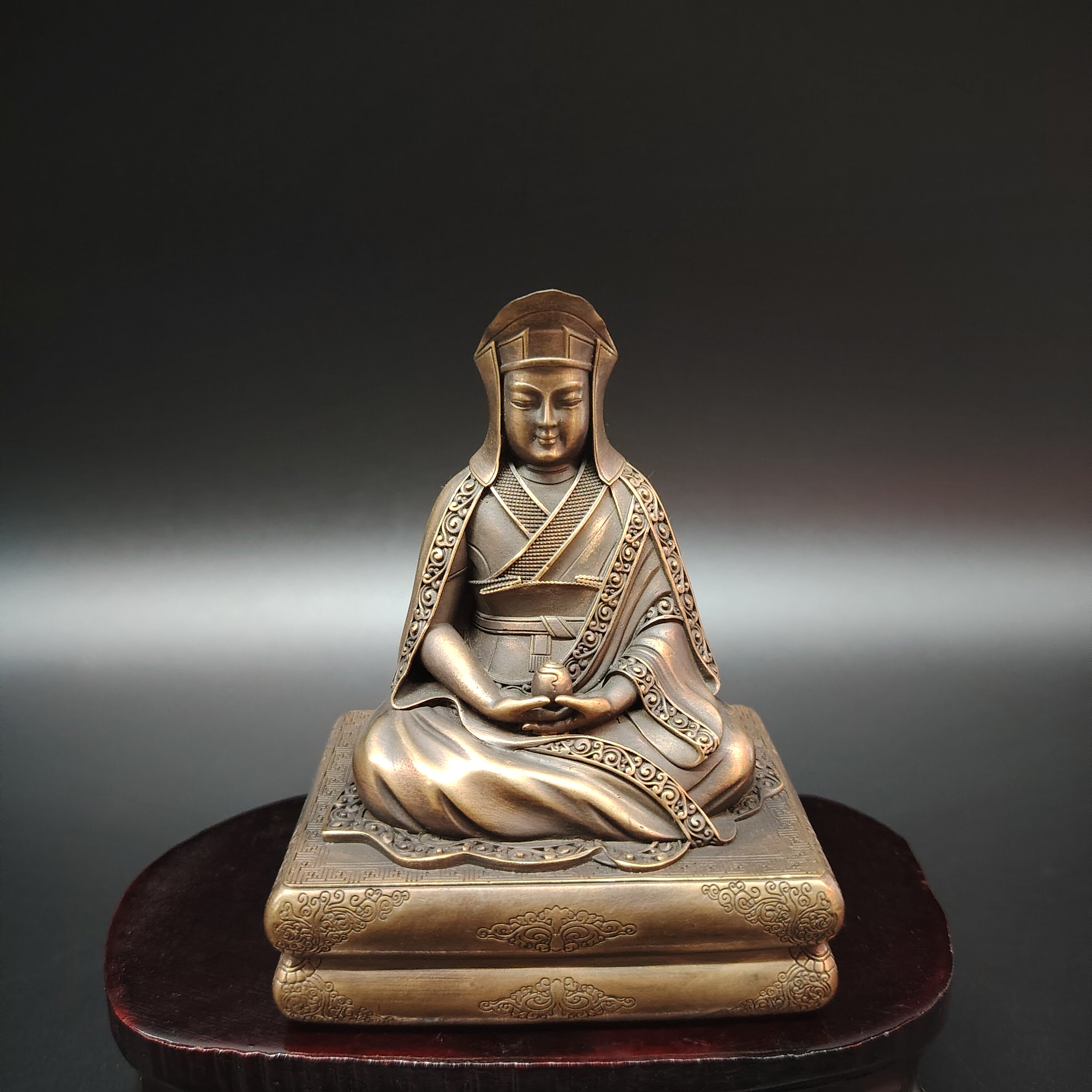 紫铜藏传冈波巴佛像摆件噶举师徒三尊米拉日巴宗喀巴家用佛前供具