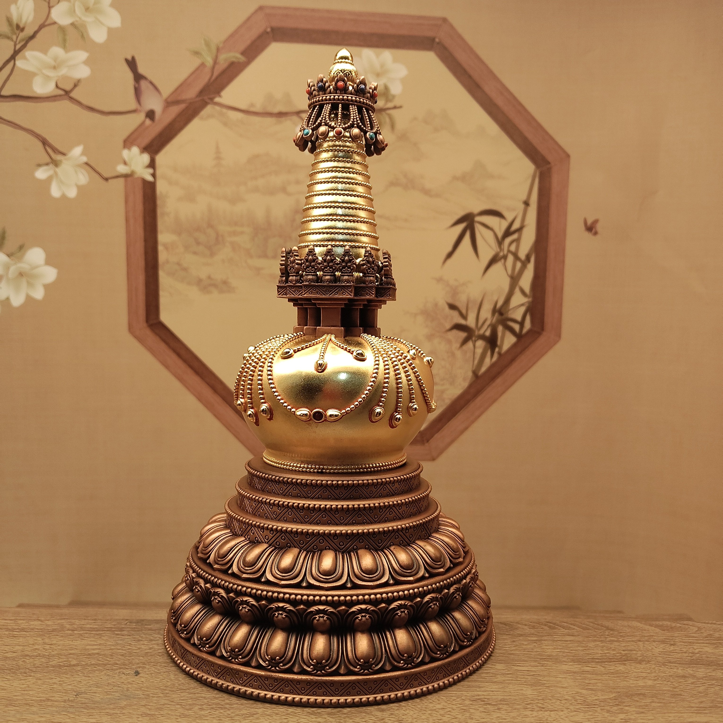 藏式黄铜紫铜噶当塔21厘米居家摆件舍利塔佛塔家用玄关佛堂寺庙供,家居饰品,桌面摆件,淘宝优惠券,粉丝福利购,淘宝优惠卷