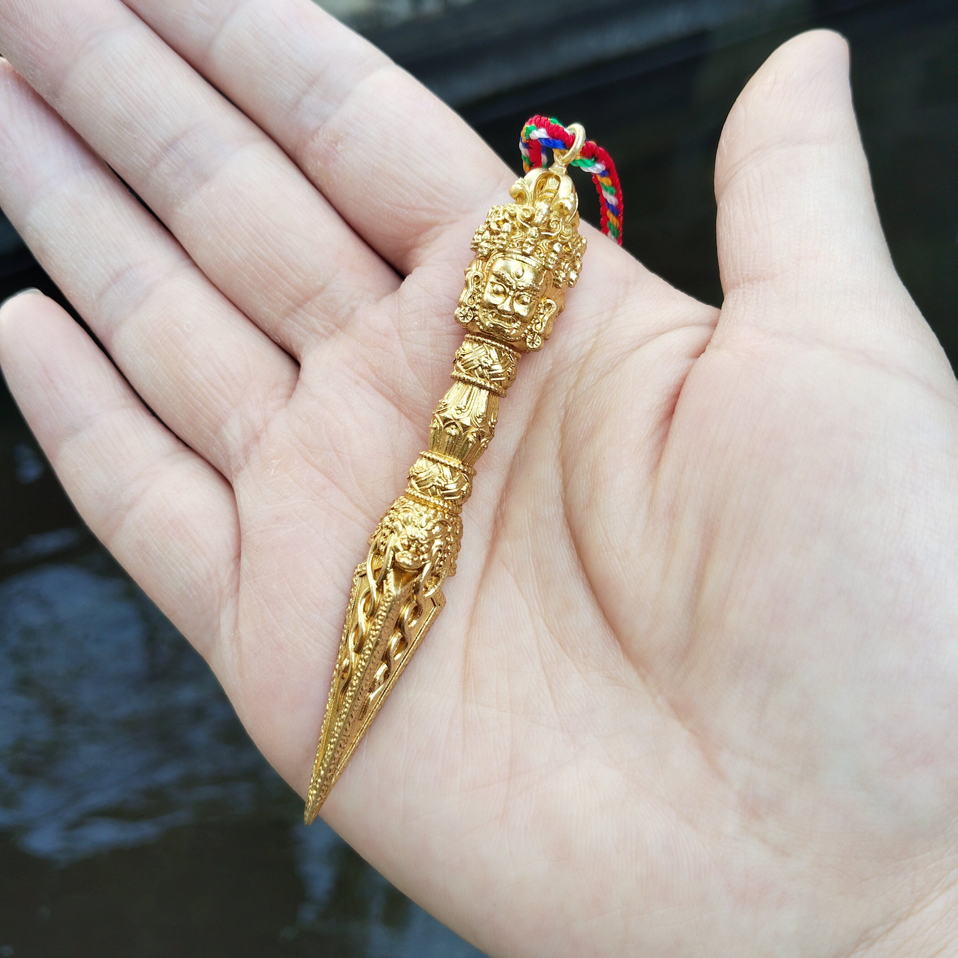 西藏精工黄铜三面普巴金刚杵吊坠男女情侣项链降魔杵金刚橛配饰