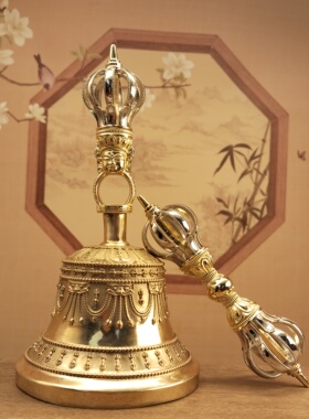 藏传密宗白铜黄铜双色九股金刚铃杵居家摆件佛堂寺庙供奉供具