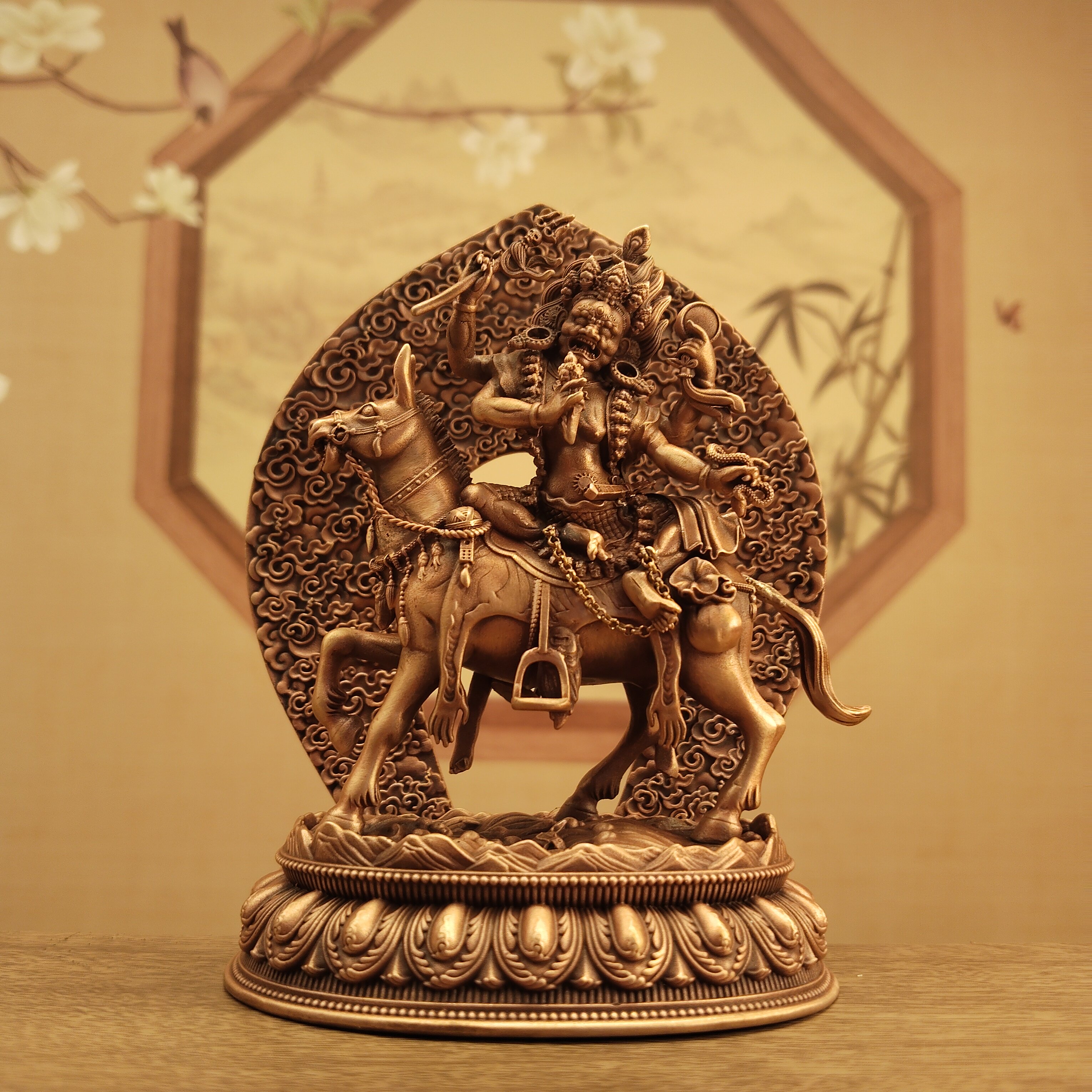 紫铜做旧三寸10厘米四臂吉祥天母佛像居家摆件佛堂寺庙供奉供具