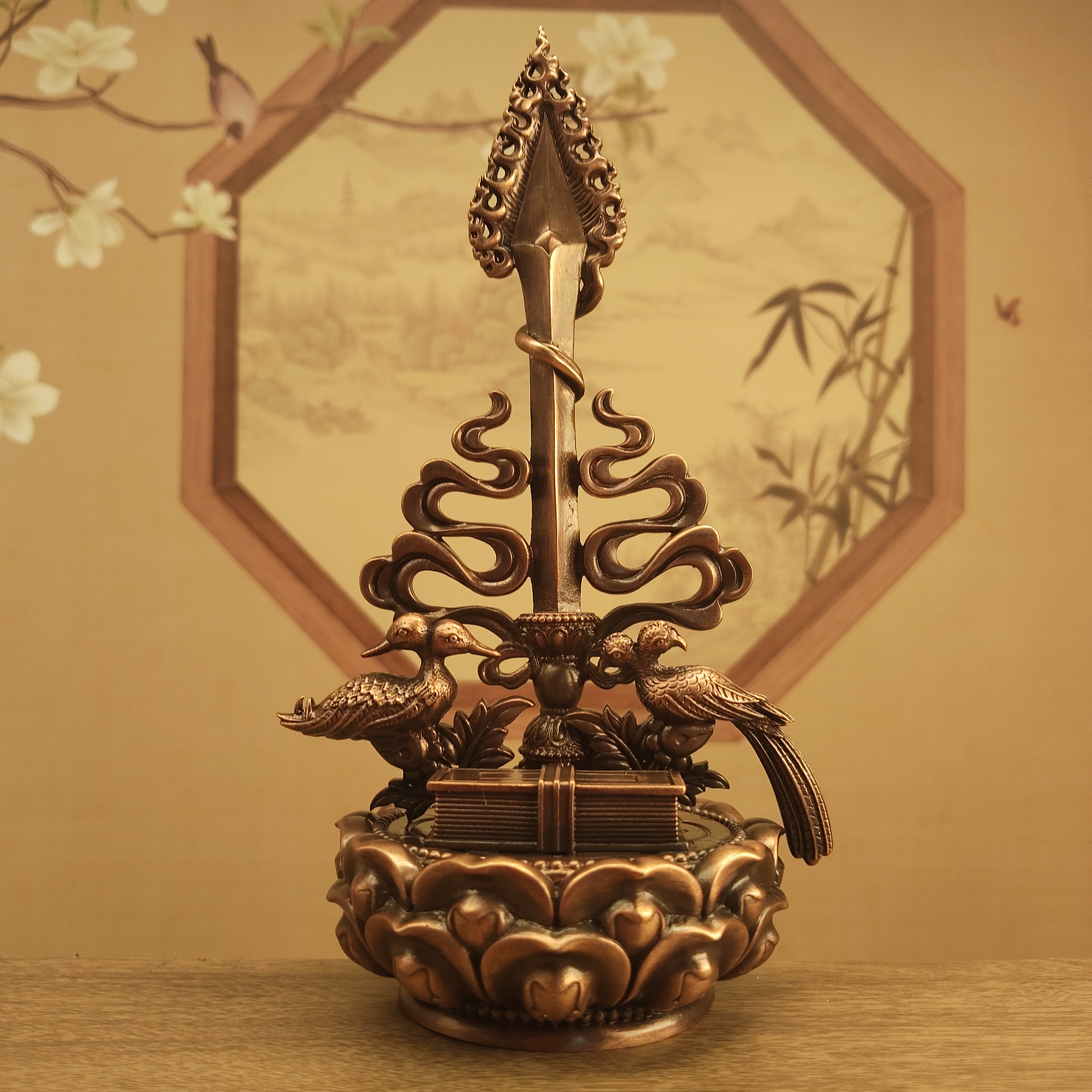 西藏精工纯铜文殊剑双头鸟智慧宝剑家居室内文化用品藏式供奉摆件