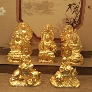 尼泊尔工艺铜镀真金三寸八大守护神佛像家居摆件桌面佛堂寺庙供具