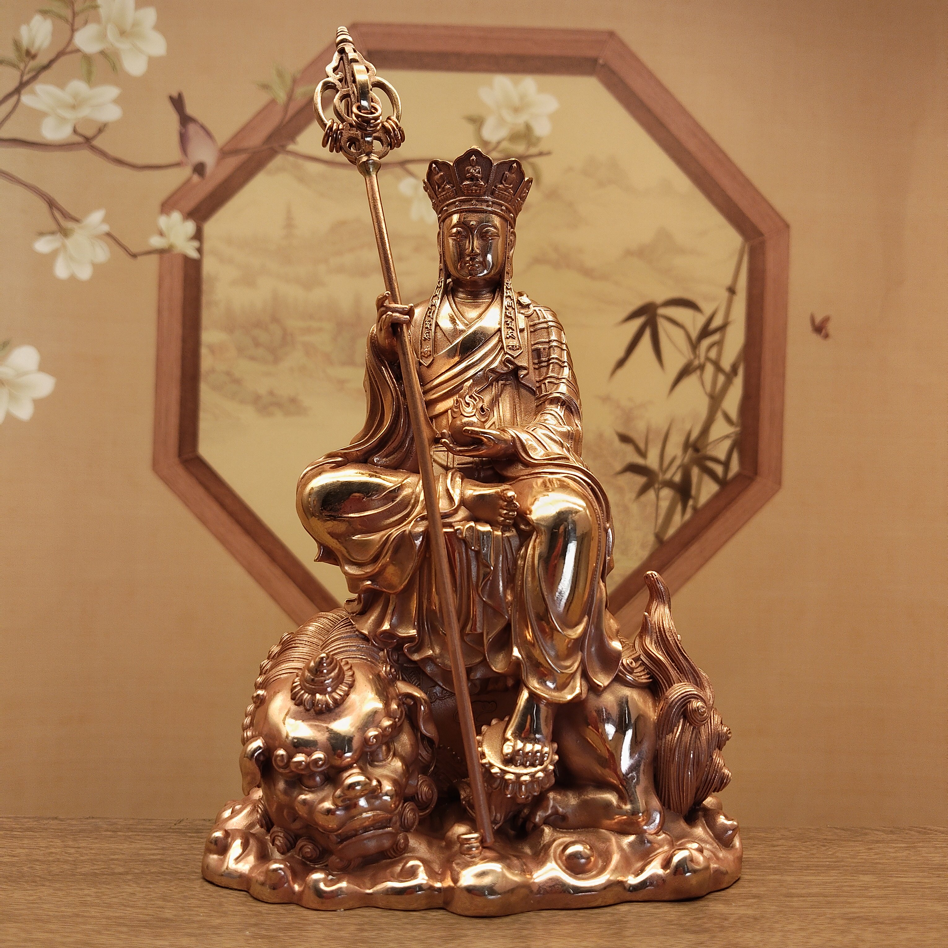 西藏精工紫铜15厘米谛听地藏王菩萨神像佛像居家办公客厅摆件车载