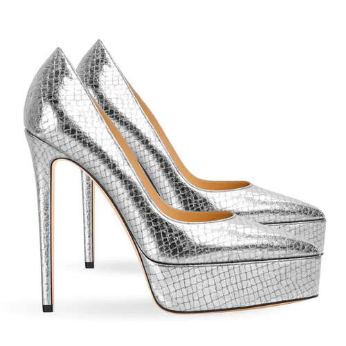 欧美水台时装单鞋尖头蛇纹优雅细跟女鞋走秀high heels pumps14cm