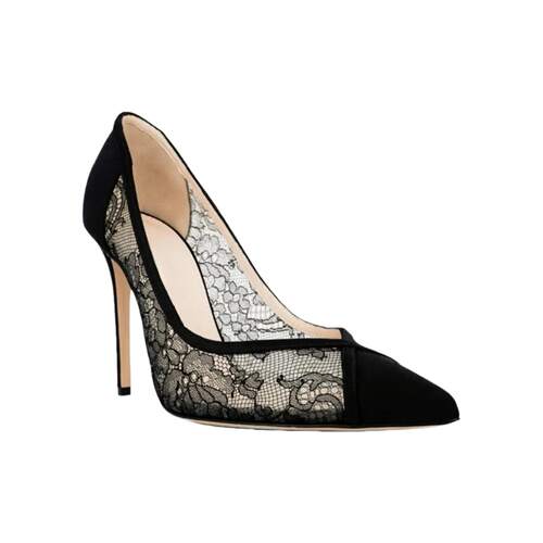 跨境女式时装单鞋 浅口尖头黑色蕾丝细跟外贸女鞋大码high heels
