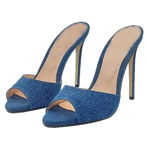 跨境时装凉鞋 欧美圆头牛仔细跟外贸女鞋high heels高跟鞋12cm
