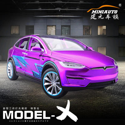 新款 建元1:20特斯拉Model X90新能源声光转向可开门合金车模型