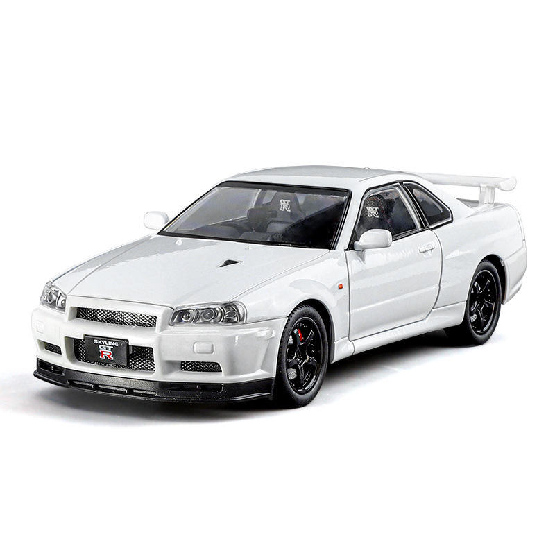 1比24日产GTR-R34合金跑车仿真模型摆件模型儿童玩具送礼