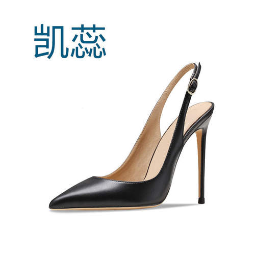 跨境女式时装单鞋 尖头黑色后空宴会鞋 外贸大码女鞋black heel