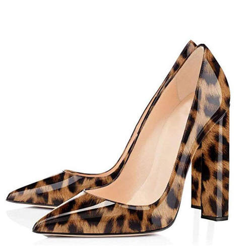 跨境女式时装单鞋 尖头浅口粗跟外贸女鞋大码速卖通block heels