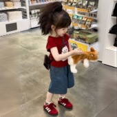 套装 2026新款 儿童洋气时髦短袖 女童夏季 T恤牛仔短裤 女宝宝两件套