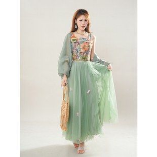 绿野仙踪重工吊带半裙开衫 女 三件套气质淑女小众设计感度假风套装