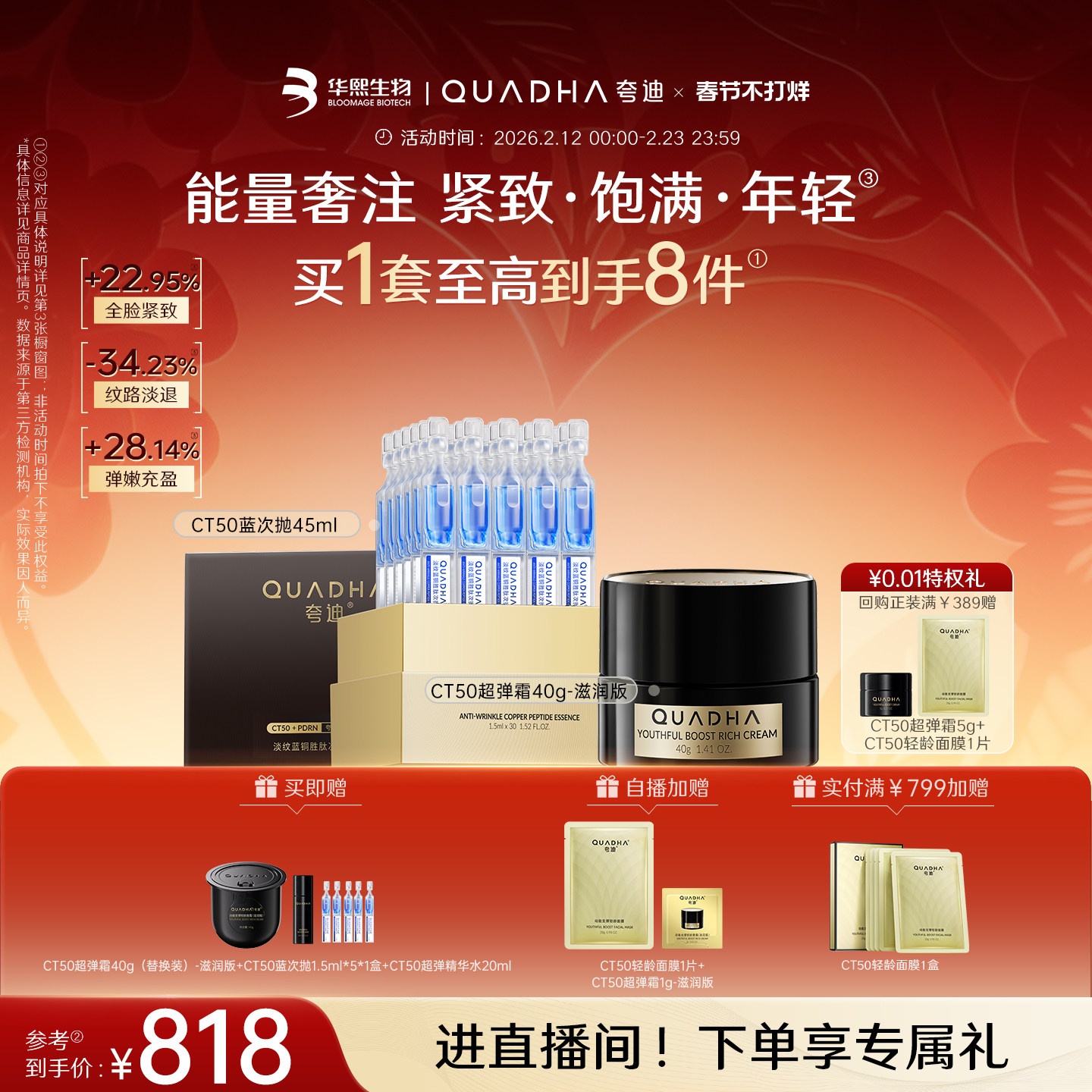 【新年礼物】华熙生物夸迪CT50超弹霜蓝次抛3.0精华护肤品套装