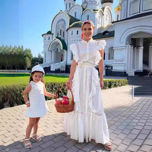 荷叶边拼接腰带收腰连衣裙女 立领飞飞袖 新款 欧美外贸跨境2024夏季