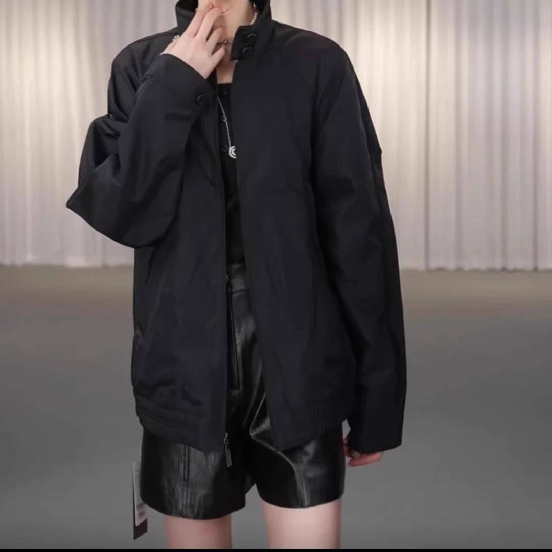 [商场同款]2025早秋简约运动风机车夹克黑色休闲宽松外套女540087