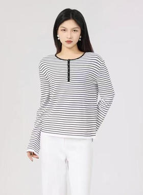 [商场同款]2025春新款圆领长袖条纹针织衫T恤女538043-1T56361
