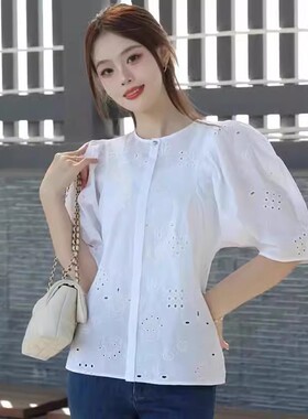 A家女装专柜正品2024夏白色收腰泡泡袖衬衫5300967-2A40661-001