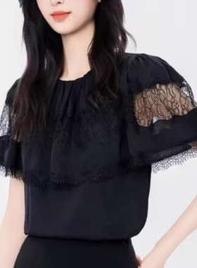 [商场同款]2025夏新款圆领云肩蕾丝镂空短袖T恤530018-145411
