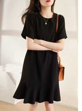 [商场同款】2025夏新款黑色圆领鱼尾连衣裙1501603-5Y31791-001