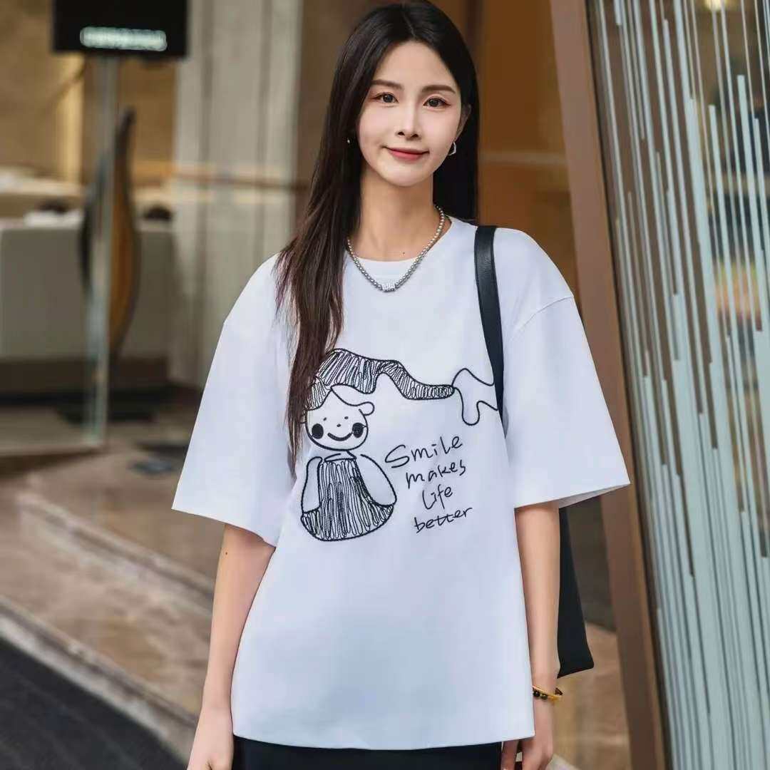 [商场同款]2025夏宽松字母美人鱼印花短袖T恤女130092-11193CY