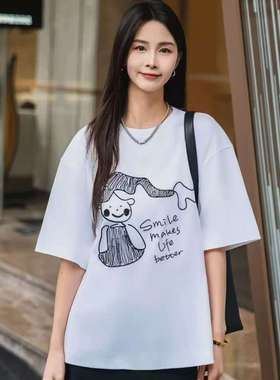 [商场同款]2025夏宽松字母美人鱼印花短袖T恤女130092-11193CY