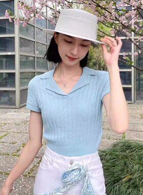 G家女装专柜正品2024POLO领短袖冰丝针织T恤1399554-1T40071-003