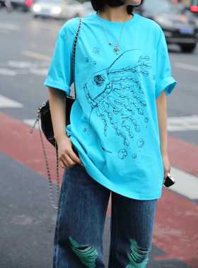 【商场同款】2024圆领中长款纯棉宽松短袖t恤5300858-42236AS-001