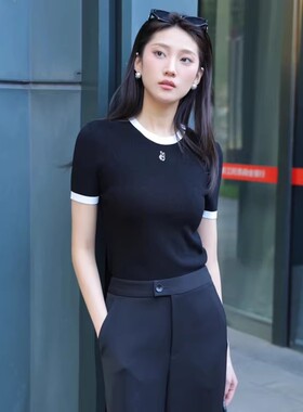 [商场同款]2025夏新款修身圆领撞色短袖针织衫T恤138012-1T66211