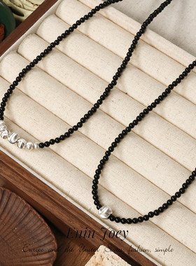 拉丝黑玛瑙镀金黑色串珠项链女