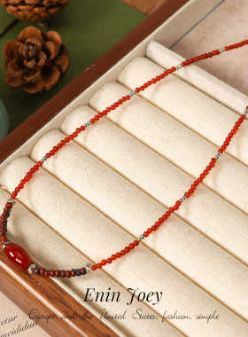 EninJoey玛瑙镀金红色串珠项链女