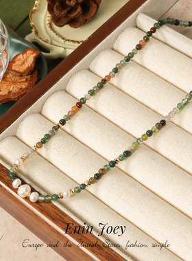 9.03高品质 天然石/珍珠/铜加厚镀真金 复古简约串珠项链女